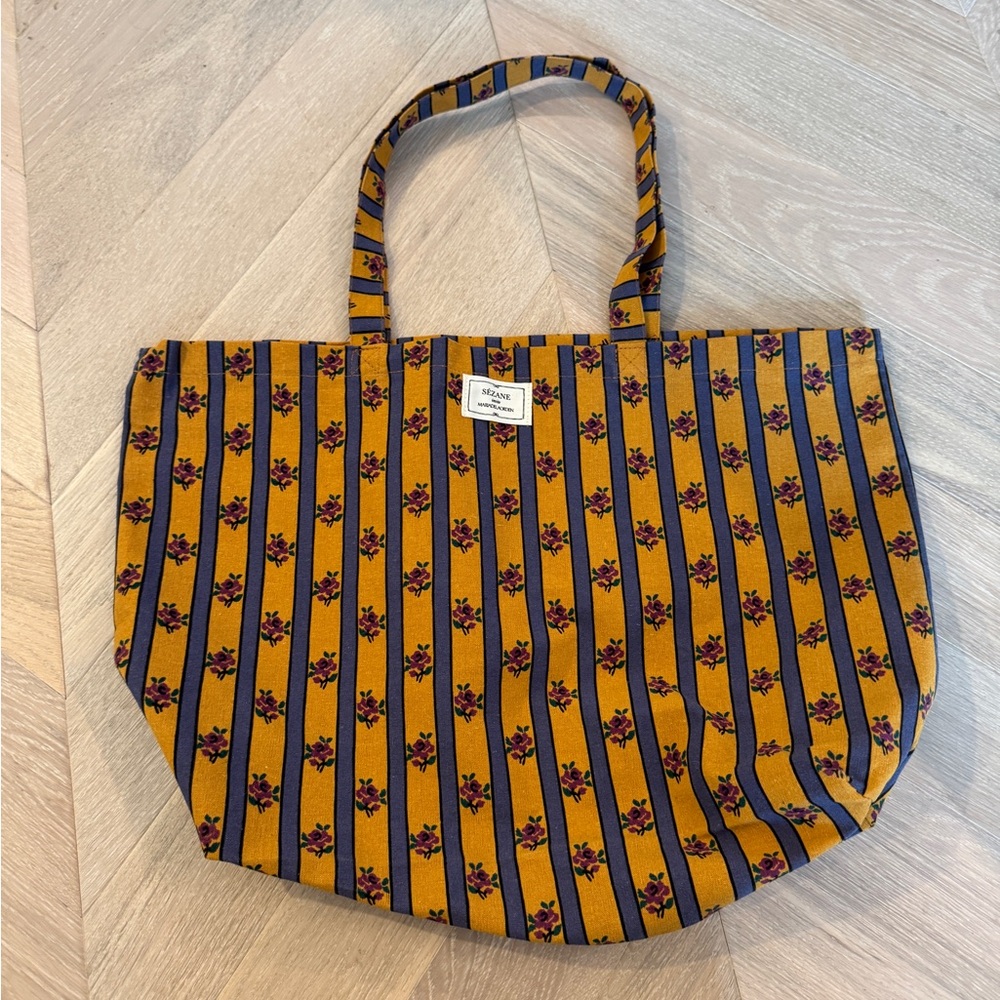 Sezane Floral Striped Tote Bag